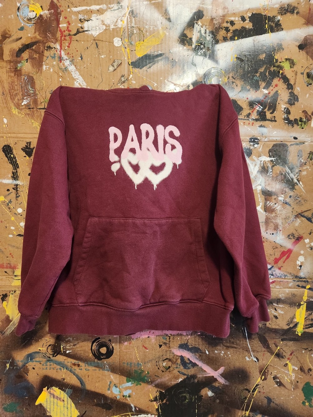 Girls Zara Maroon Crewneck Sweatshirt with White 'PARIS' Graphic